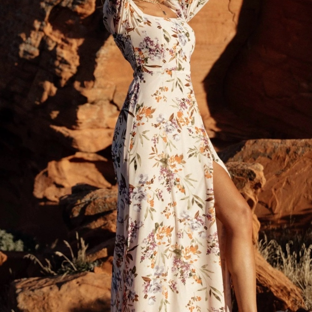 Baltic Born Cream Floral Maxi Dress with Side Slit